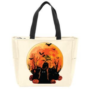 Black Cats Full Moon Funny Animal Pet Lover Halloween Zip Tote Bag