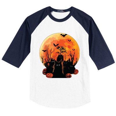 Black Cats Full Moon Funny Animal Pet Lover Halloween Baseball Sleeve Shirt