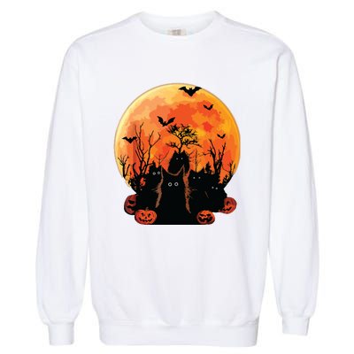 Black Cats Full Moon Funny Animal Pet Lover Halloween Garment-Dyed Sweatshirt