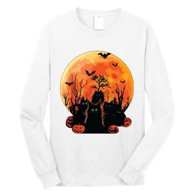 Black Cats Full Moon Funny Animal Pet Lover Halloween Long Sleeve Shirt