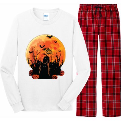 Black Cats Full Moon Funny Animal Pet Lover Halloween Long Sleeve Pajama Set