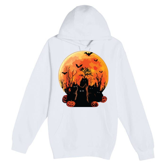 Black Cats Full Moon Funny Animal Pet Lover Halloween Premium Pullover Hoodie