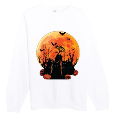 Black Cats Full Moon Funny Animal Pet Lover Halloween Premium Crewneck Sweatshirt