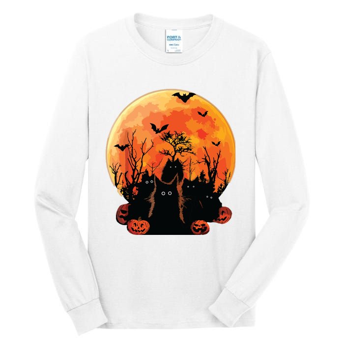 Black Cats Full Moon Funny Animal Pet Lover Halloween Tall Long Sleeve T-Shirt