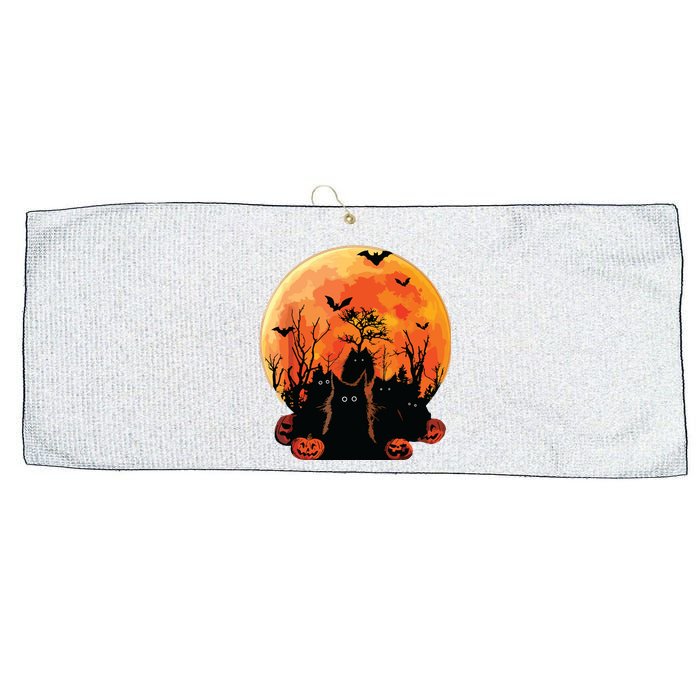 Black Cats Full Moon Funny Animal Pet Lover Halloween Large Microfiber Waffle Golf Towel