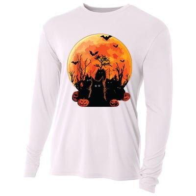 Black Cats Full Moon Funny Animal Pet Lover Halloween Cooling Performance Long Sleeve Crew