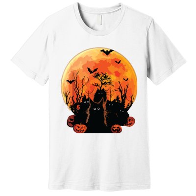 Black Cats Full Moon Funny Animal Pet Lover Halloween Premium T-Shirt