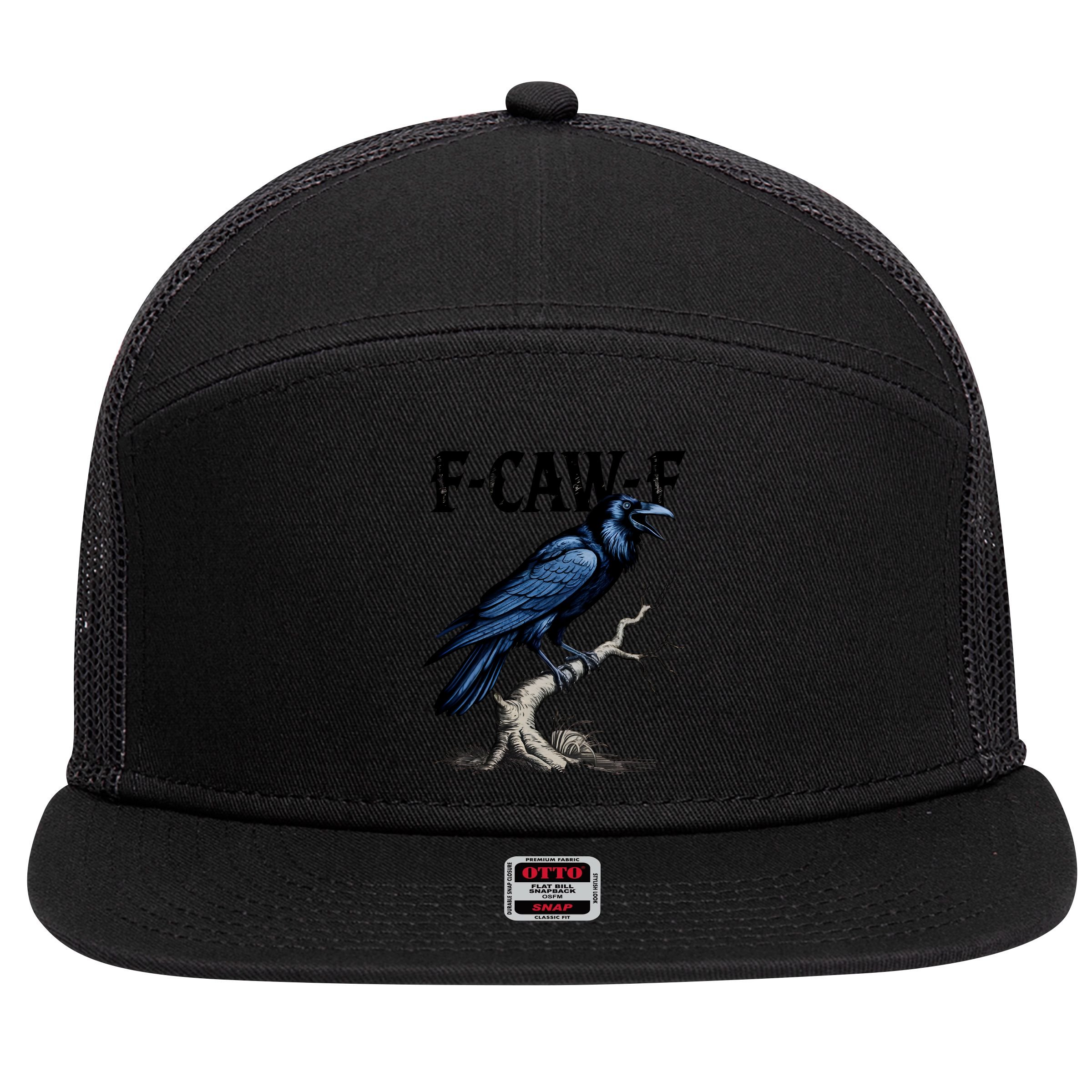 Black Crow, F-Caw-F Funny Black Bird 7 Panel Mesh Trucker Snapback Hat