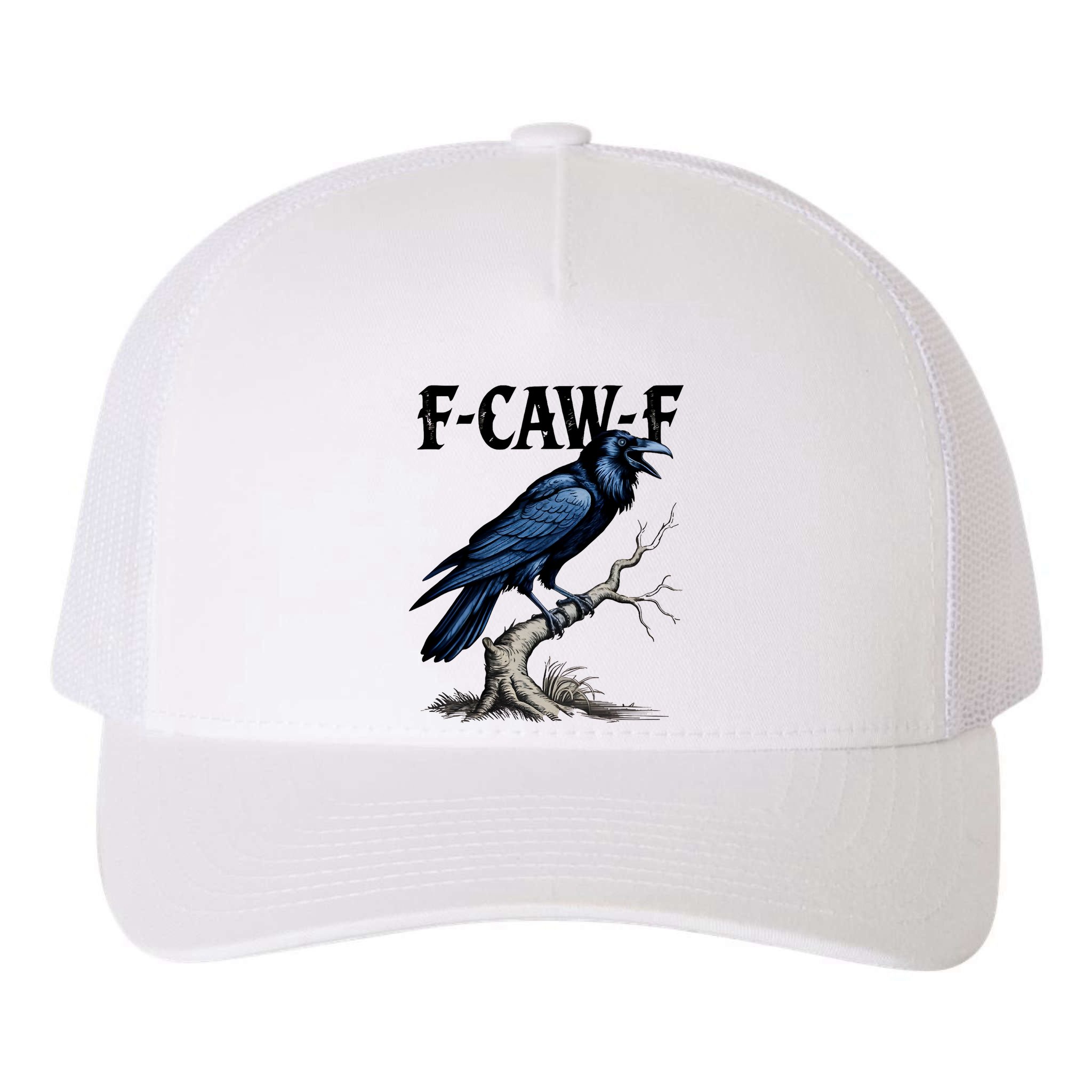 Black Crow, F-Caw-F Funny Black Bird Yupoong Adult 5-Panel Trucker Hat