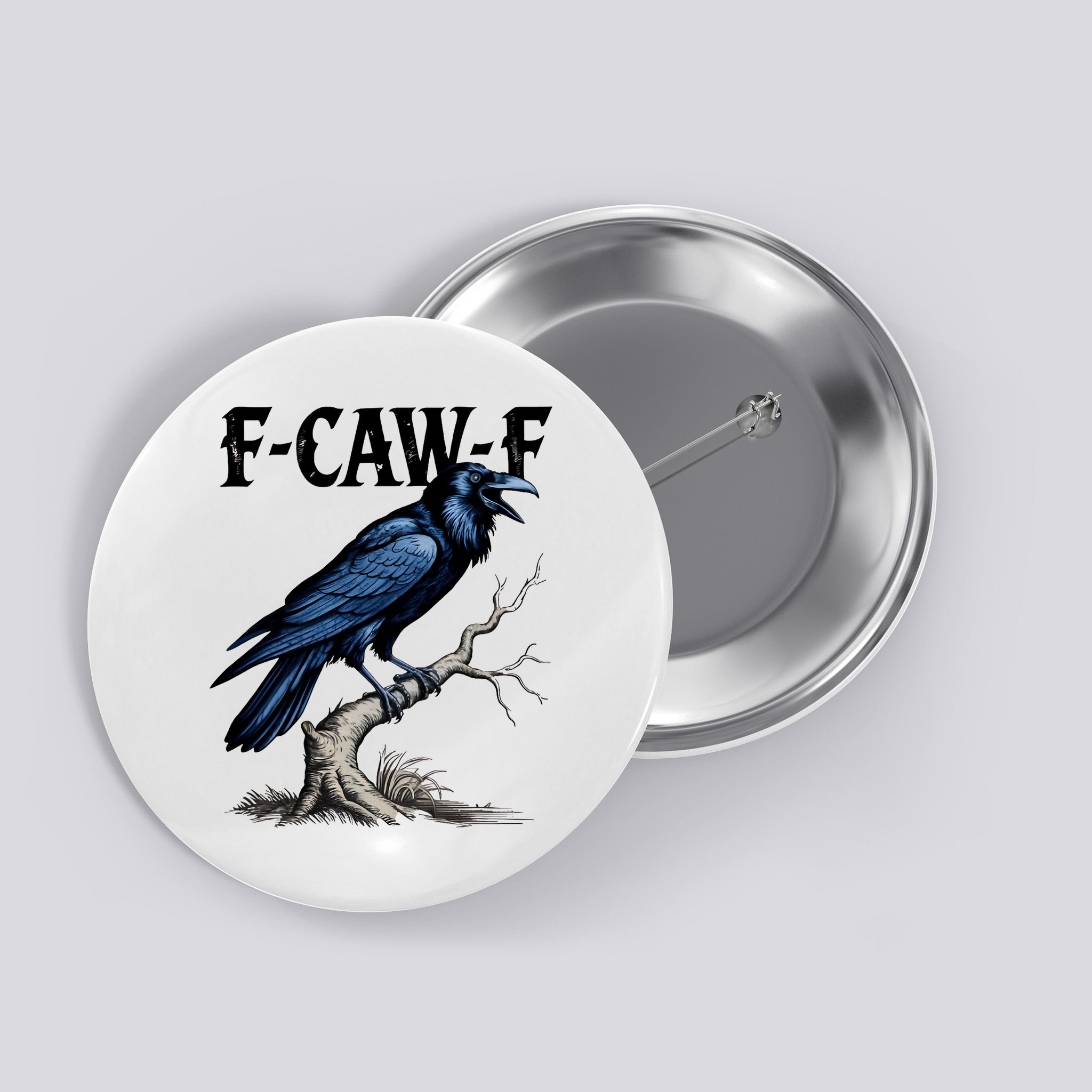 Black Crow, F-Caw-F Funny Black Bird Button