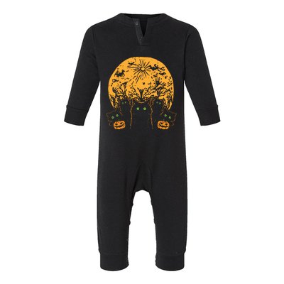 Black Cats Full Moon Halloween Animal Pet Women Infant Fleece One Piece