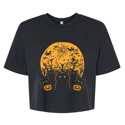 Black Cats Full Moon Halloween Animal Pet Women Bella+Canvas Jersey Crop Tee