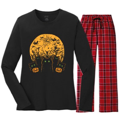 Black Cats Full Moon Halloween Animal Pet Women Women's Long Sleeve Flannel Pajama Set 