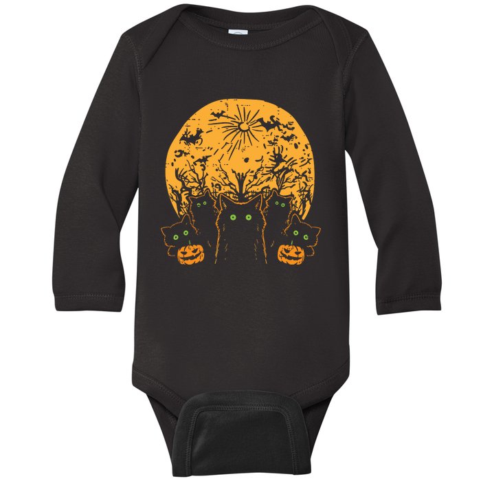 Black Cats Full Moon Halloween Animal Pet Women Baby Long Sleeve Bodysuit