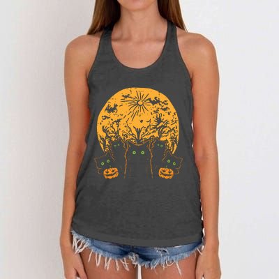 Black Cats Full Moon Halloween Animal Pet Women Women's Knotted Racerback Tank