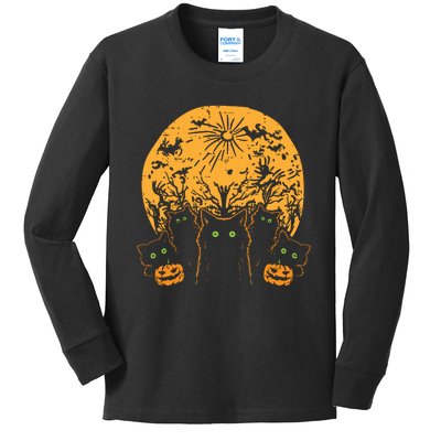 Black Cats Full Moon Halloween Animal Pet Women Kids Long Sleeve Shirt