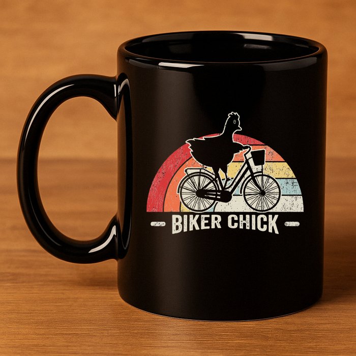 Biker Chick Funny Chicken Bicycle Art 11oz C Handle Ceramic Mug