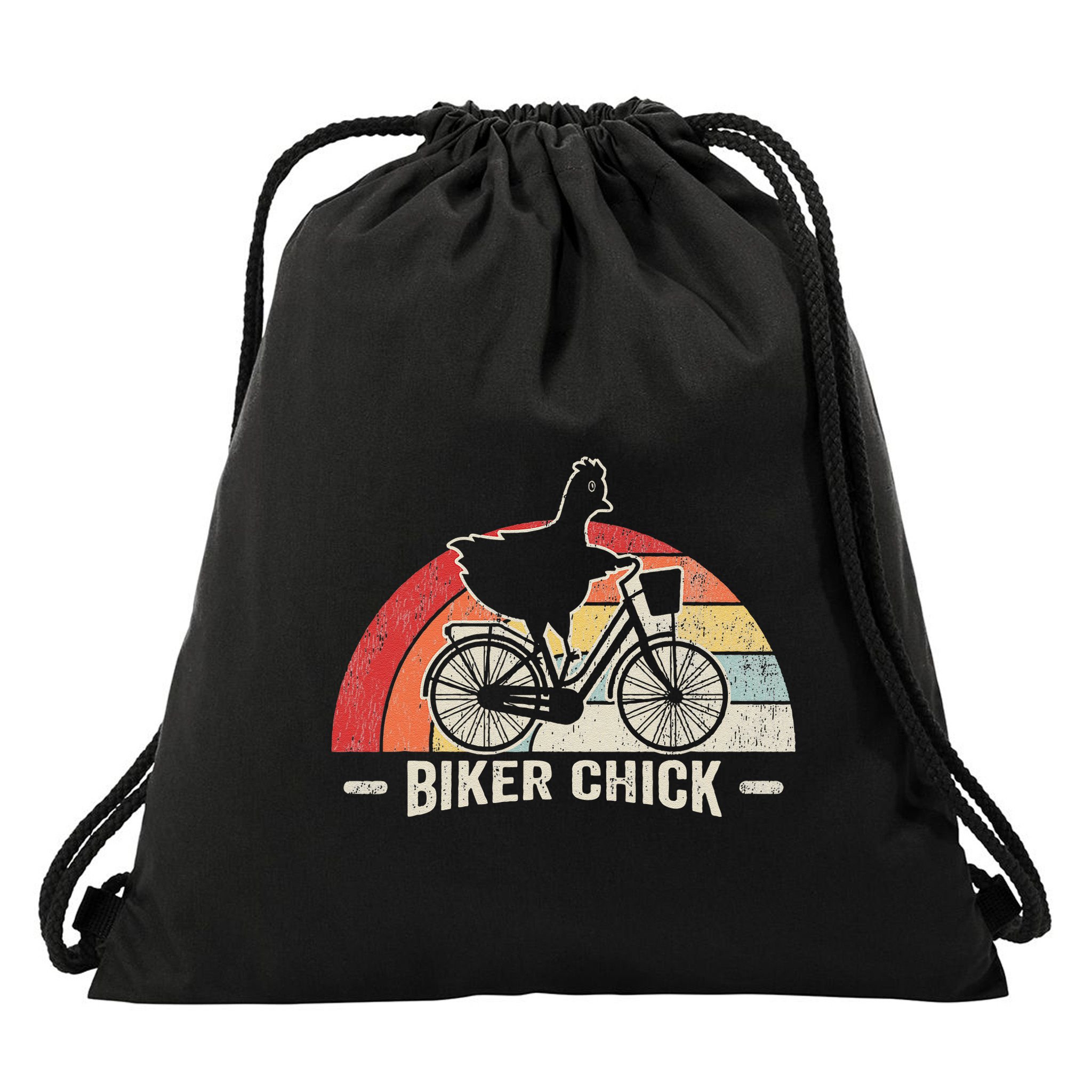 Biker Chick Funny Chicken Bicycle Art Drawstring Bag