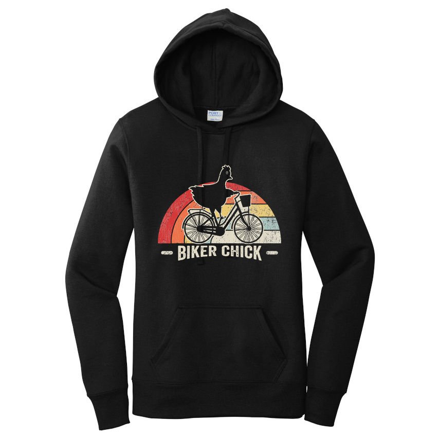 Biker Chick Funny Chicken Bicycle Art Women's Pullover Hoodie