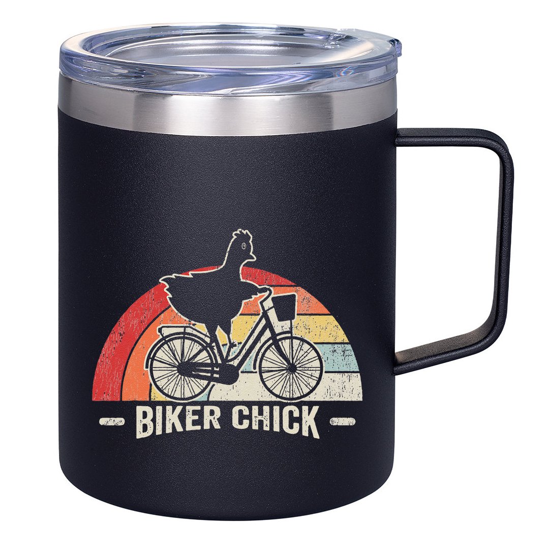 Biker Chick Funny Chicken Bicycle Art 12oz Stainless Steel Coffee Mug