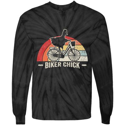 Biker Chick Funny Chicken Bicycle Art Tie-Dye Long Sleeve Shirt