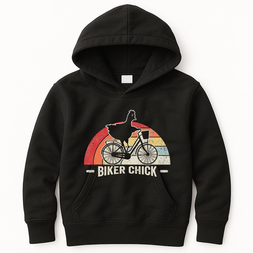Biker Chick Funny Chicken Bicycle Art Kids Hoodie