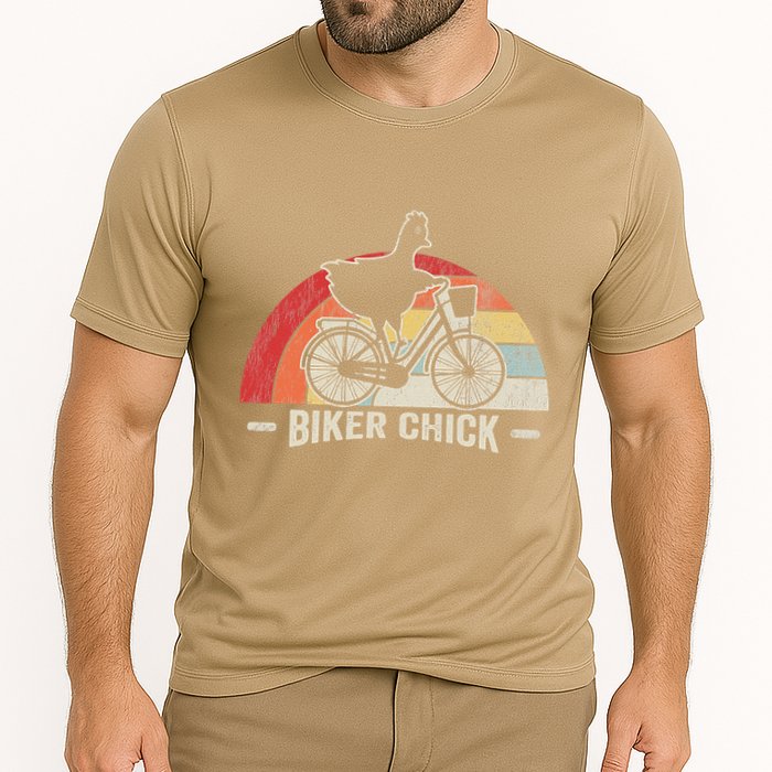 Biker Chick Funny Chicken Bicycle Art Cooling Performance Crew T-Shirt
