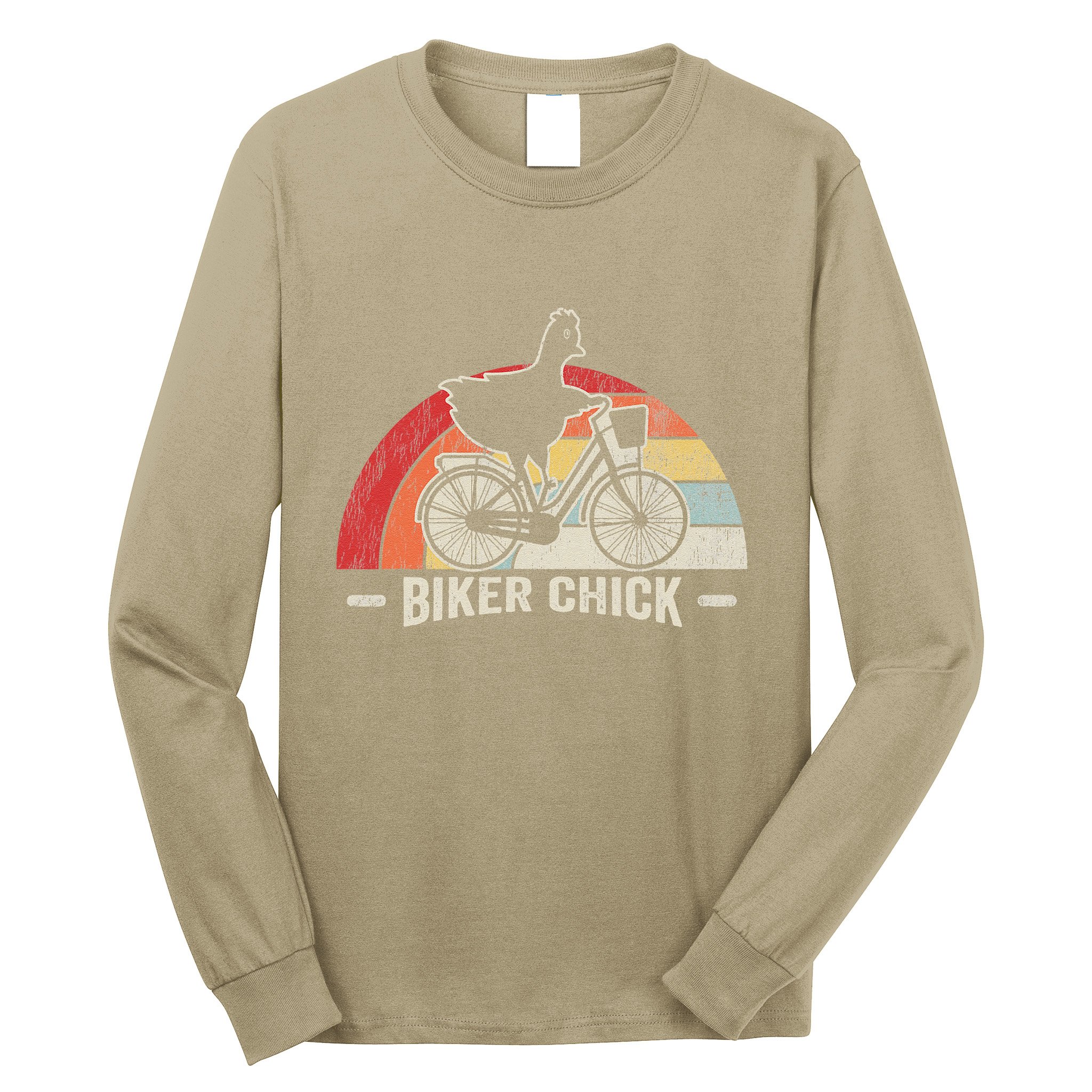 Biker Chick Funny Chicken Bicycle Art Long Sleeve Shirt