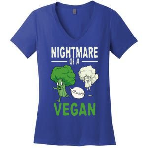 Broccoli Cauliflower Ghost Nightmare Of A Vegan Halloween Funny Gift Women's V-Neck T-Shirt