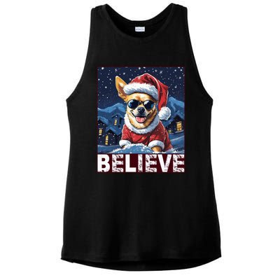 Believe Christmas Gift Chihuahua Santa Claus Gift Ladies PosiCharge Tri-Blend Wicking Tank