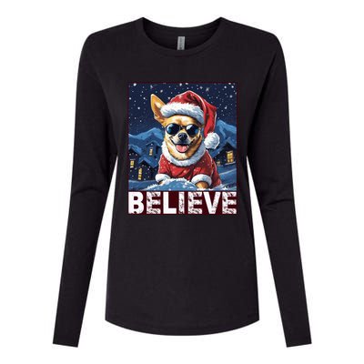 Believe Christmas Gift Chihuahua Santa Claus Gift Womens Cotton Relaxed Long Sleeve T-Shirt