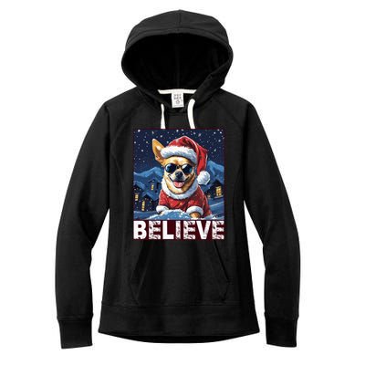 Believe Christmas Gift Chihuahua Santa Claus Gift Women's Fleece Hoodie