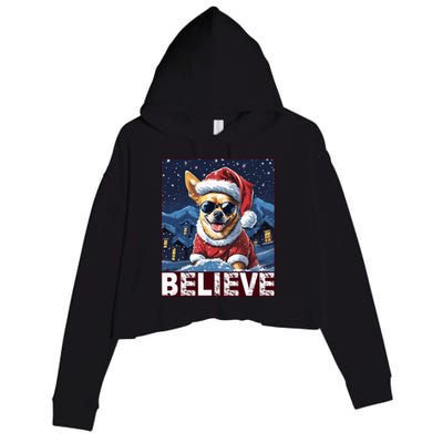 Believe Christmas Gift Chihuahua Santa Claus Gift Crop Fleece Hoodie