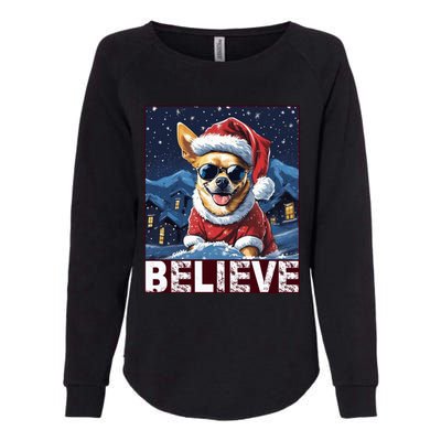 Believe Christmas Gift Chihuahua Santa Claus Gift Womens California Wash Sweatshirt