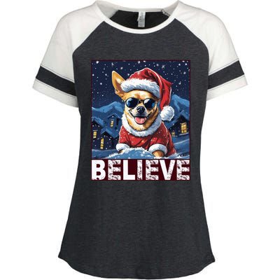 Believe Christmas Gift Chihuahua Santa Claus Gift Enza Ladies Jersey Colorblock Tee