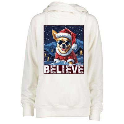 Believe Christmas Gift Chihuahua Santa Claus Gift Womens Funnel Neck Pullover Hood