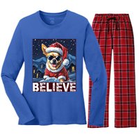 Believe Christmas Gift Chihuahua Santa Claus Gift Women's Long Sleeve Flannel Pajama Set 