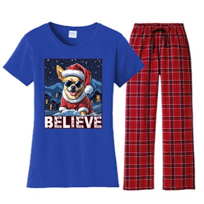 Believe Christmas Gift Chihuahua Santa Claus Gift Women's Flannel Pajama Set