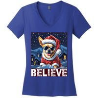 Believe Christmas Gift Chihuahua Santa Claus Gift Women's V-Neck T-Shirt