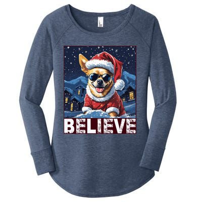 Believe Christmas Gift Chihuahua Santa Claus Gift Women's Perfect Tri Tunic Long Sleeve Shirt