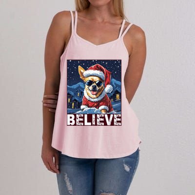 Believe Christmas Gift Chihuahua Santa Claus Gift Women's Strappy Tank