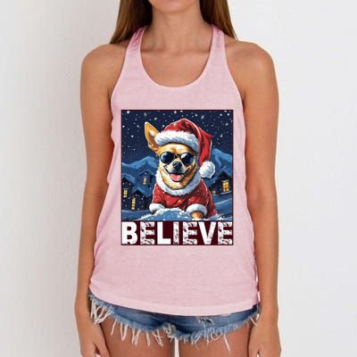 Believe Christmas Gift Chihuahua Santa Claus Gift Women's Knotted Racerback Tank