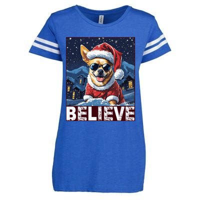 Believe Christmas Gift Chihuahua Santa Claus Gift Enza Ladies Jersey Football T-Shirt