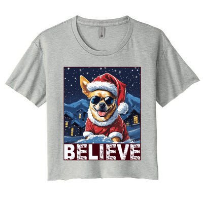 Believe Christmas Gift Chihuahua Santa Claus Gift Women's Crop Top Tee