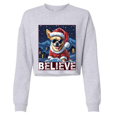 Believe Christmas Gift Chihuahua Santa Claus Gift Cropped Pullover Crew