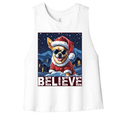 Believe Christmas Gift Chihuahua Santa Claus Gift Women's Racerback Cropped Tank