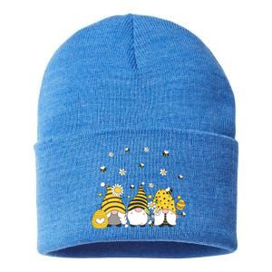 Bees Cute Gnomes Beekeeper Yellow Sunflower Funny Gift Sustainable Knit Beanie