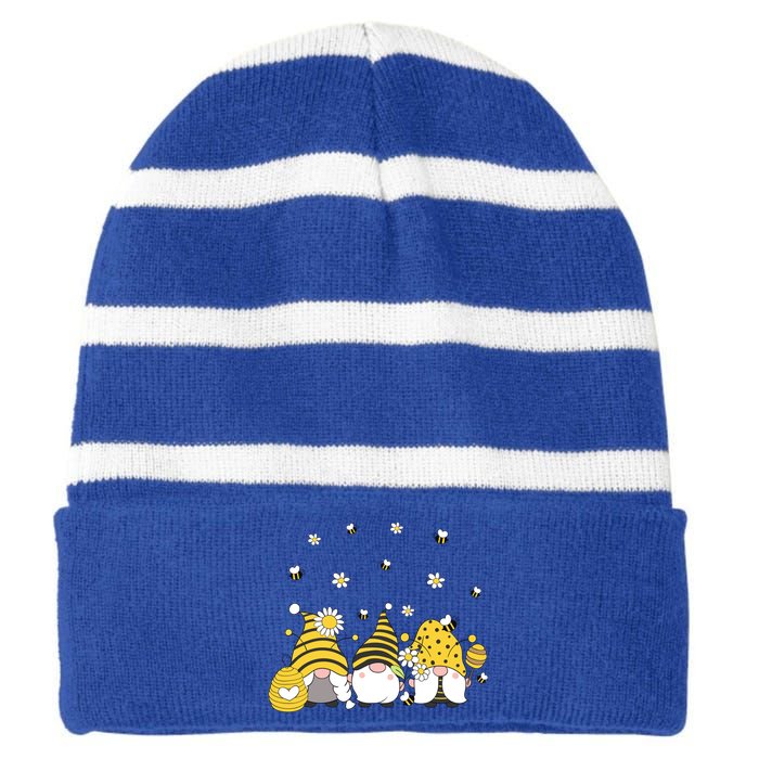 Bees Cute Gnomes Beekeeper Yellow Sunflower Funny Gift Striped Beanie with Solid Band