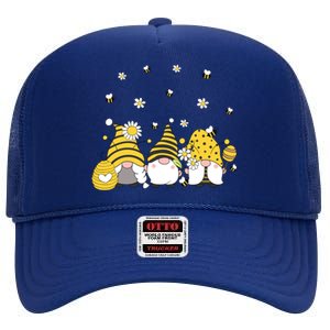 Bees Cute Gnomes Beekeeper Yellow Sunflower Funny Gift High Crown Mesh Back Trucker Hat