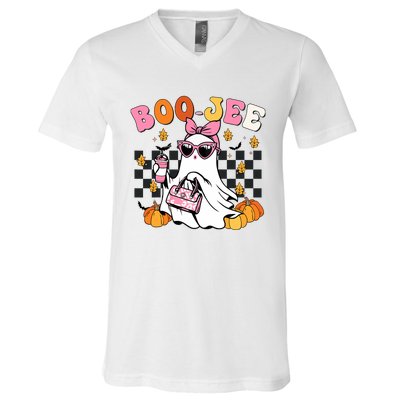 Boojee Cute Ghost Coffee Funny Halloween V-Neck T-Shirt